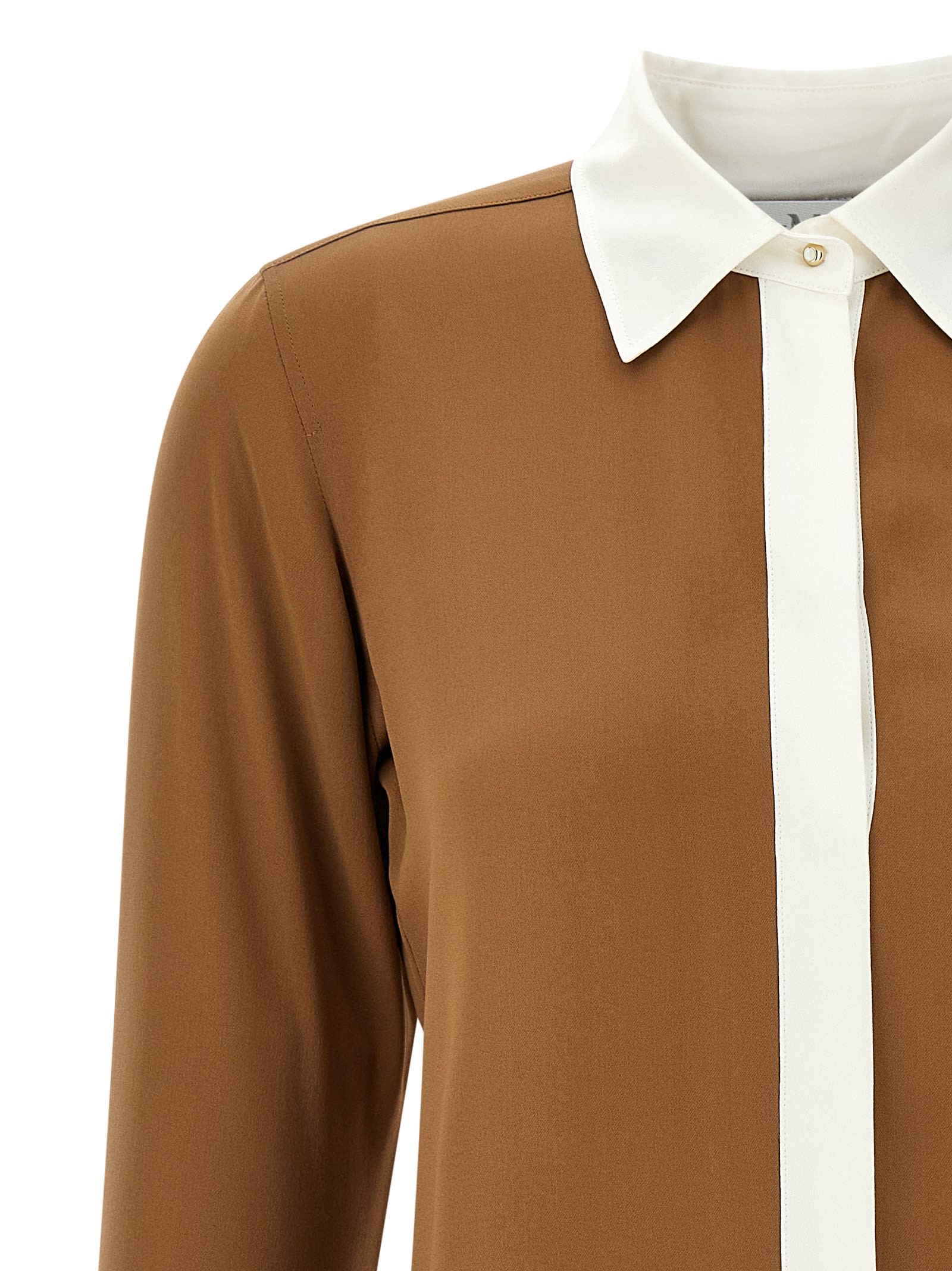 Max Mara Camel Silk Colour-block Shirt In Brown