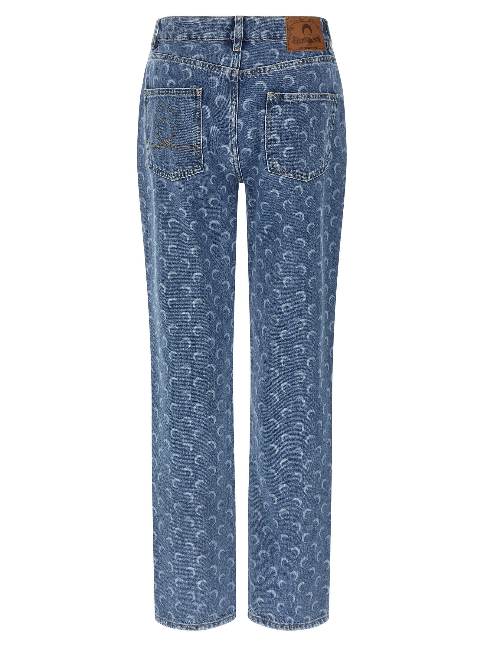 Marine Serre Lunar Print Five-pocket Denim Trousers In Blue