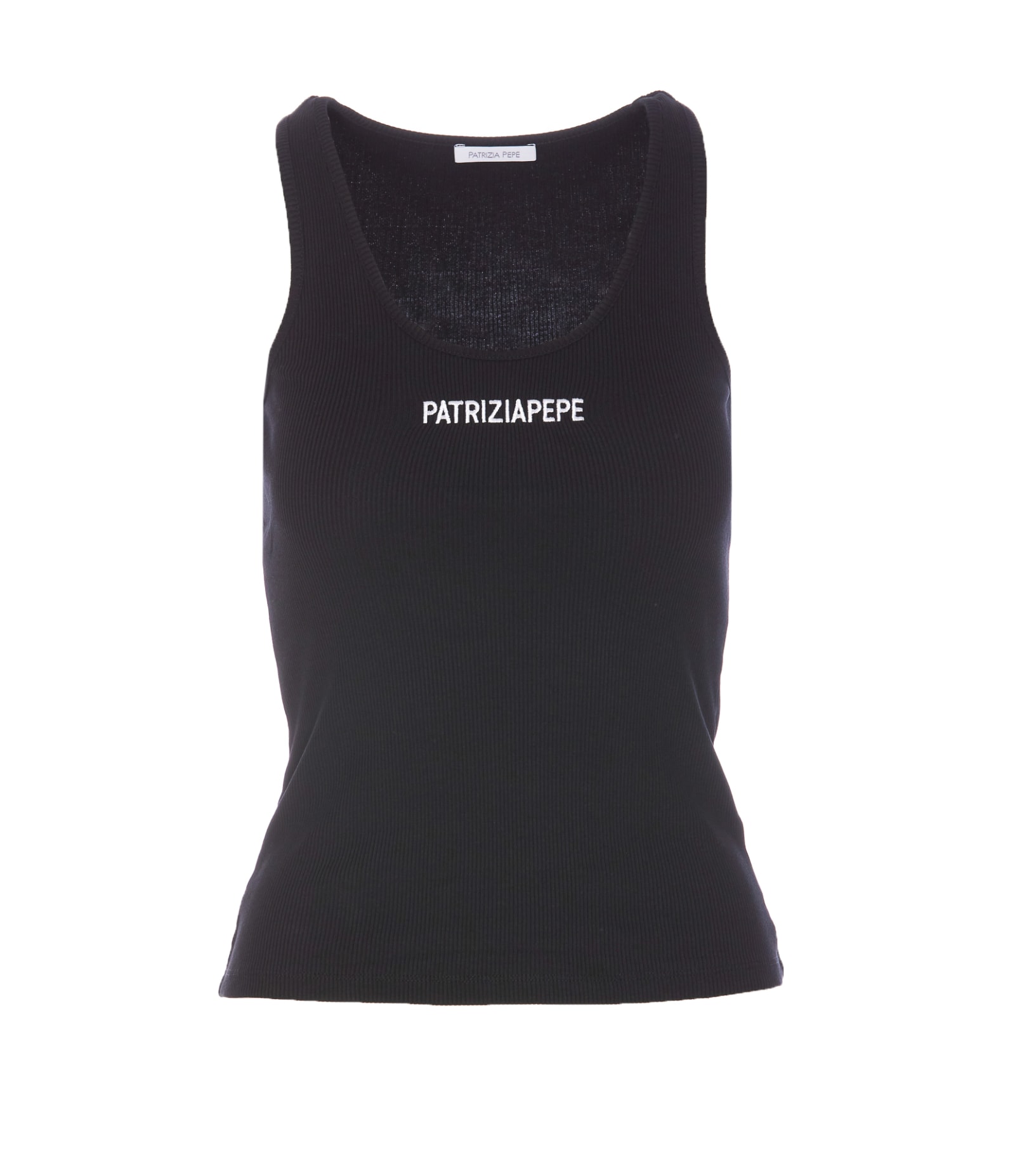 Shop Patrizia Pepe Logo Tank Top In Black