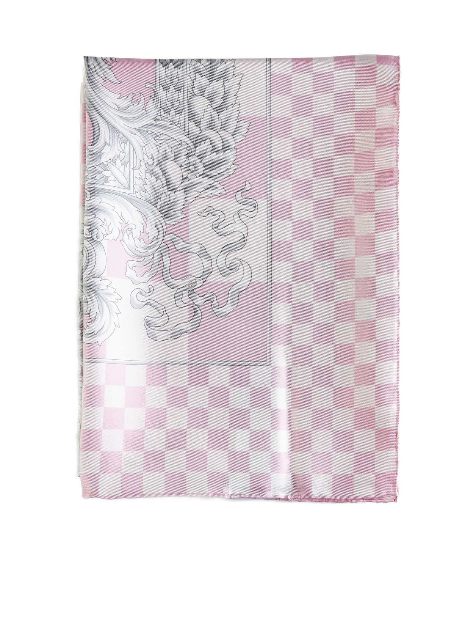 Versace Scarf In Pastel Pink + White + Silver