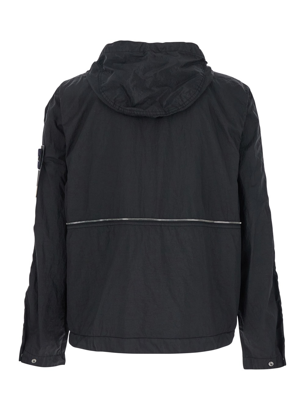 Stone Island Black Jacket With Compass Logo Patch Applied On The Sleeve In Tech Fabric Man
