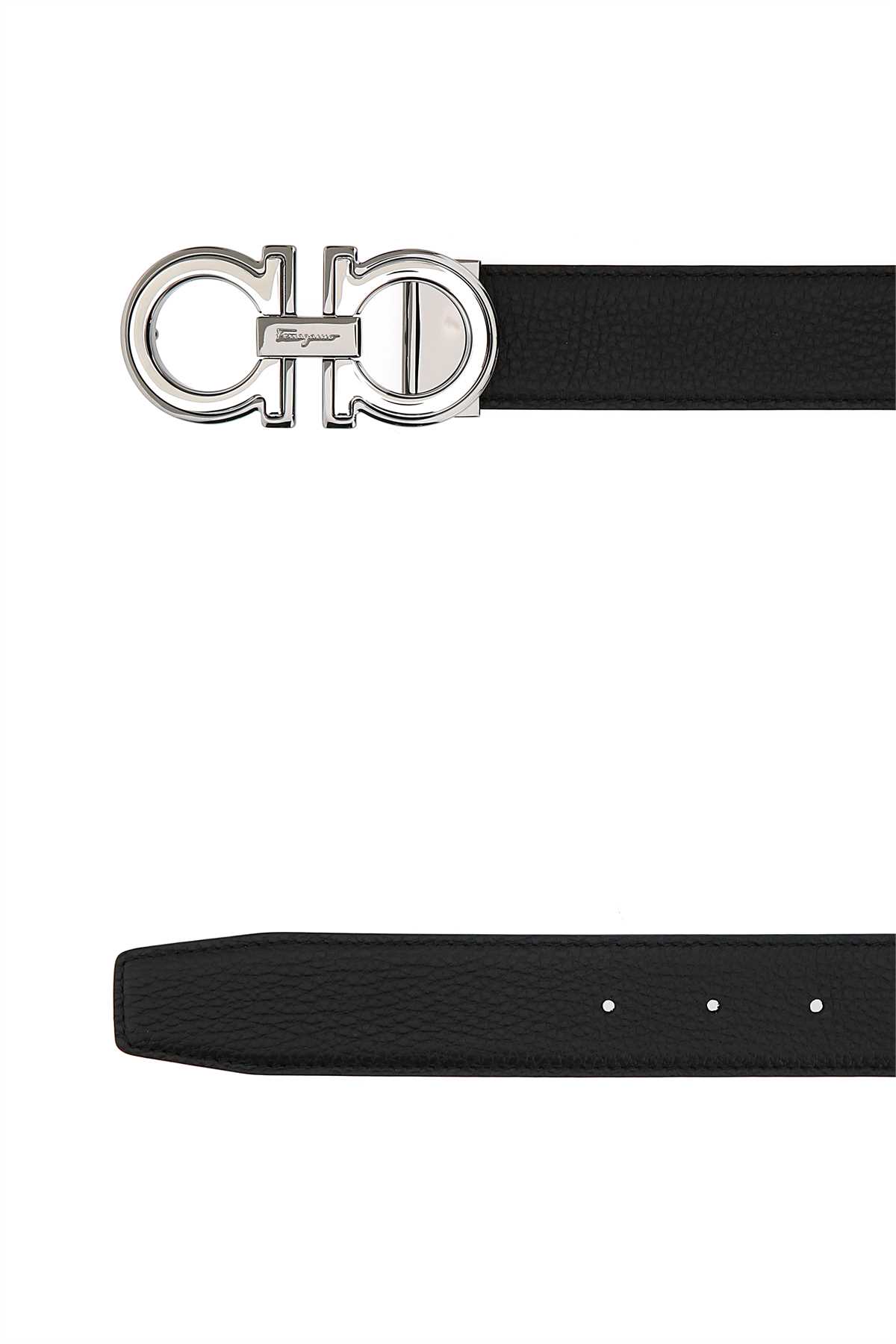 Ferragamo Textured Calf Leather Belt With Interlocking Metallic Buckle In Nerohickory