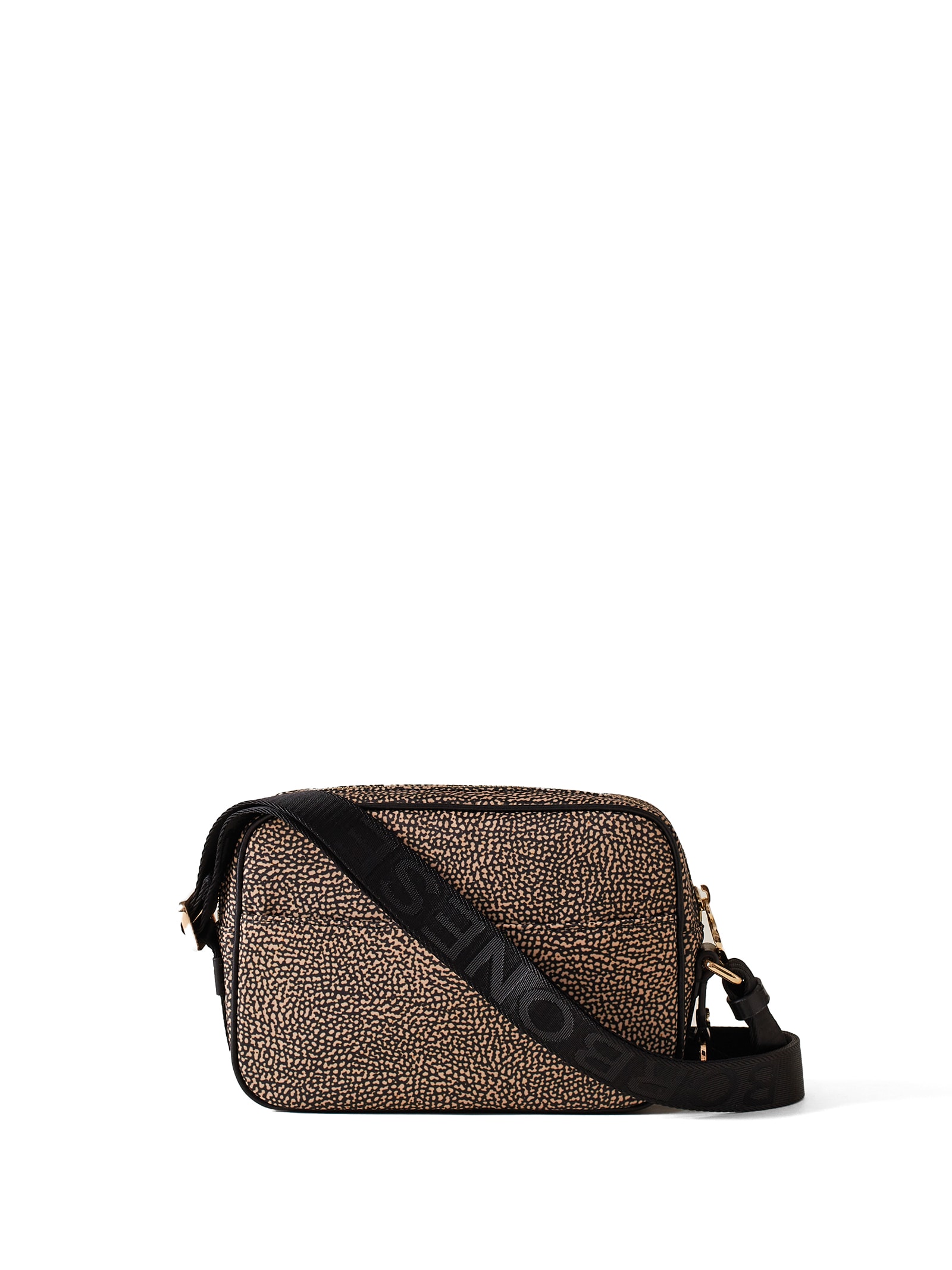 Shop Borbonese Small Shoulder Bag In Op Fabric In Op Naturale/nero