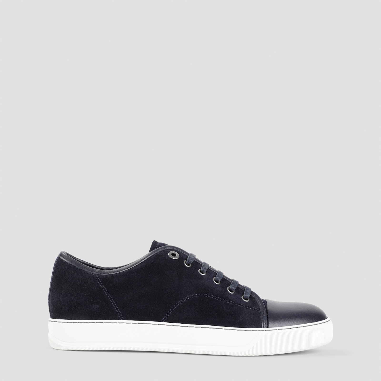 Shop Lanvin Suede And Nappa Captoe Low To Sneakers In Navy Blue