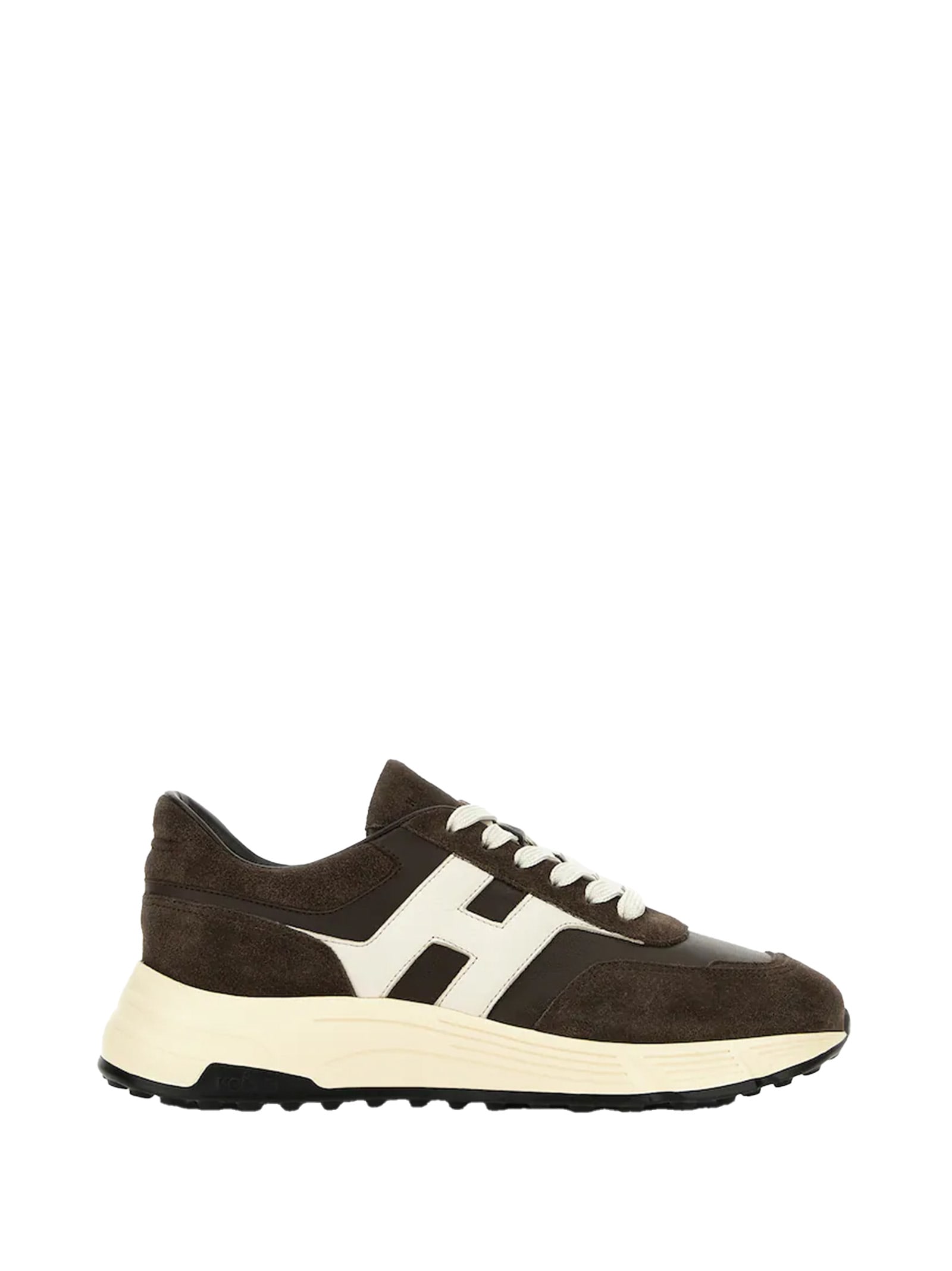 Hogan Coffee Brown Leather Sneakers With Memory Foam Insole In Multi