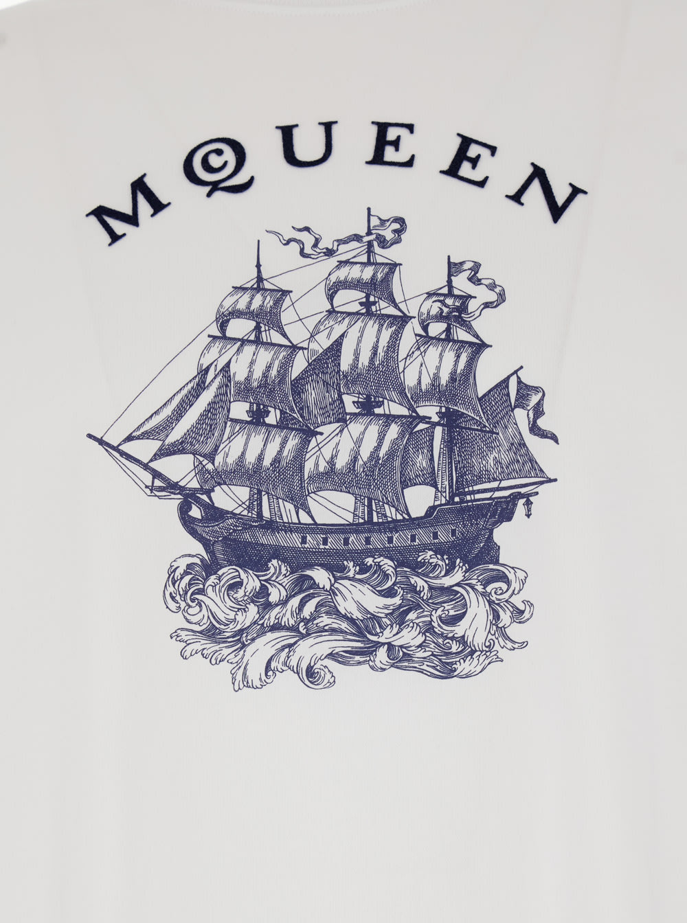 Alexander Mcqueen White Crewneck T-shirt With Logo Print On The Front In Cotton Man In White