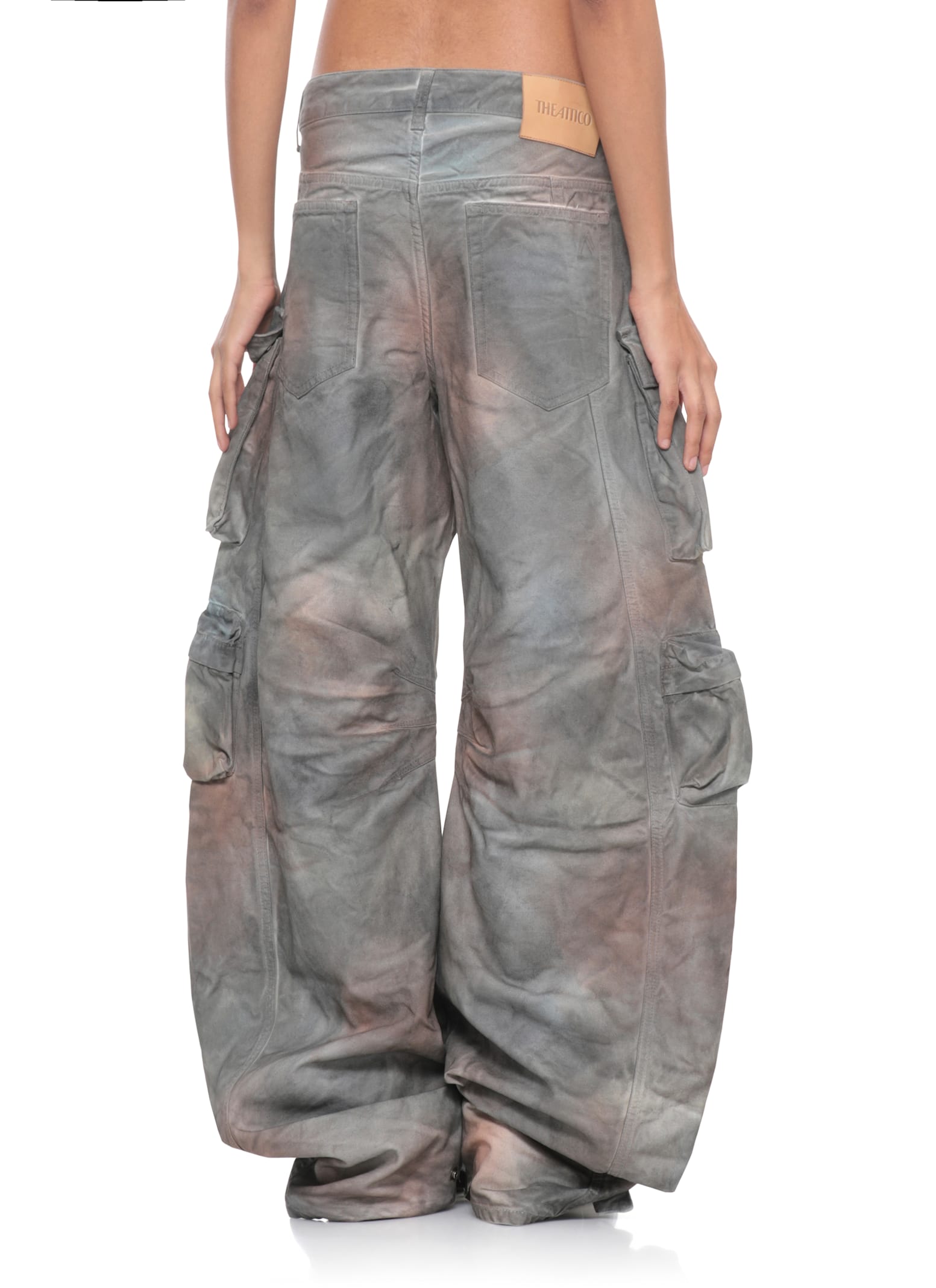 Attico Cargo Jeans With Belt Loops And Tie Features In Gray