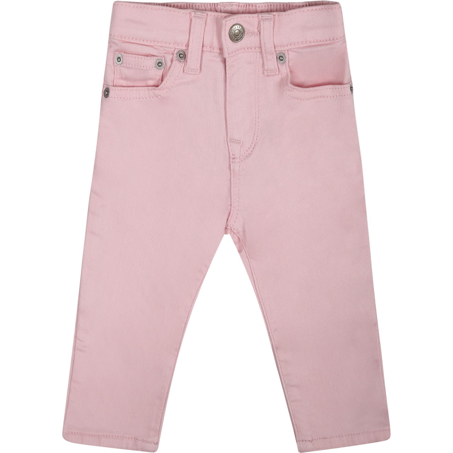 Ralph Lauren Pink Jeans For Baby Girl With Logo