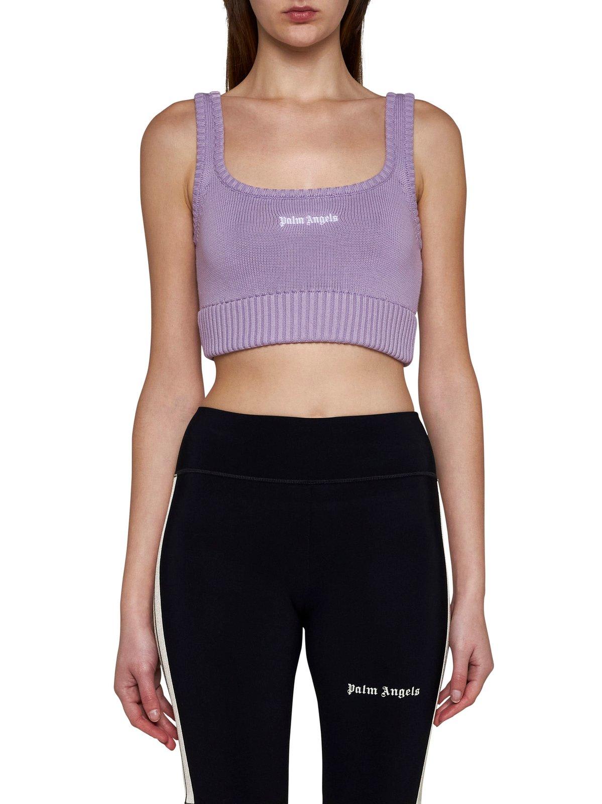 Shop Palm Angels Logo Embroidered Knit Cropped Top