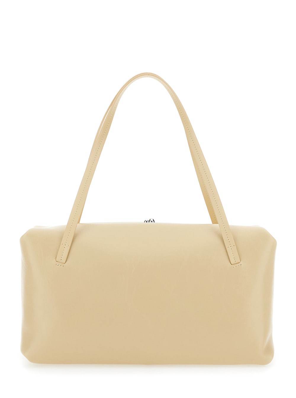 Jil Sander Goji Pillow Beige Shoulder Bag With Clasp Closure And Logo Lettering On The Front In Leather Woman In Beige