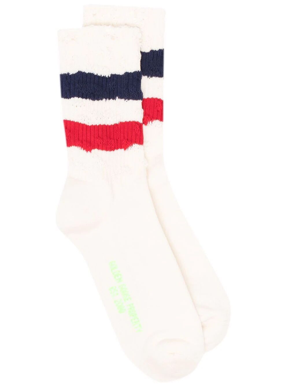 Golden Goose Ribbed Knit Mid-calf Hosiery In Old White Red Navy Green Fluo