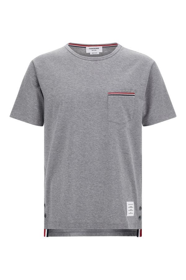 Thom Browne Short-sleeve Crew Neck T-shirt With Chest Pocket And Striped Trim Detail