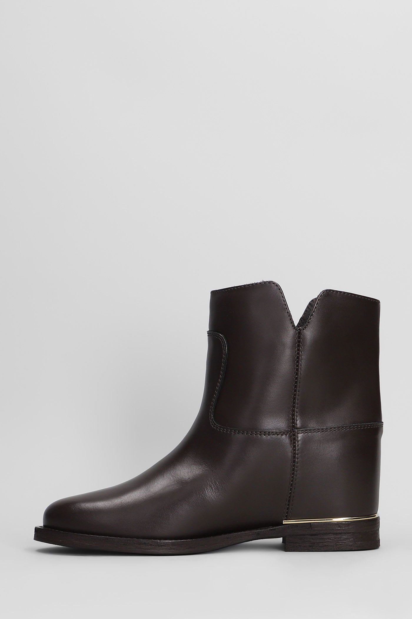 Via Roma 15 Ankle Boots Inside Wedge In Dark Brown Leather In Brown
