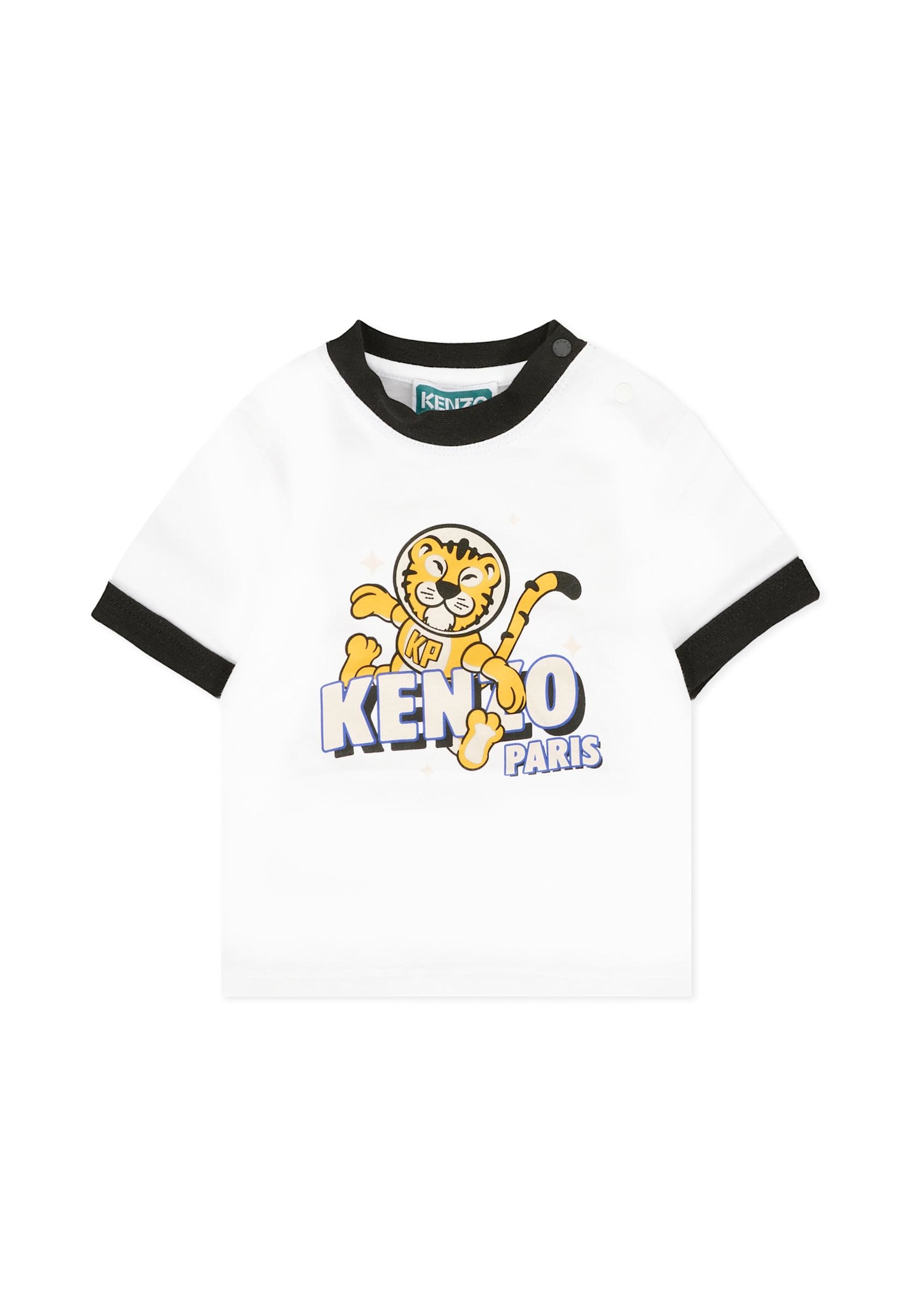 Kenzo White T-shirt Set For Baby Boy With Tiger In Multi