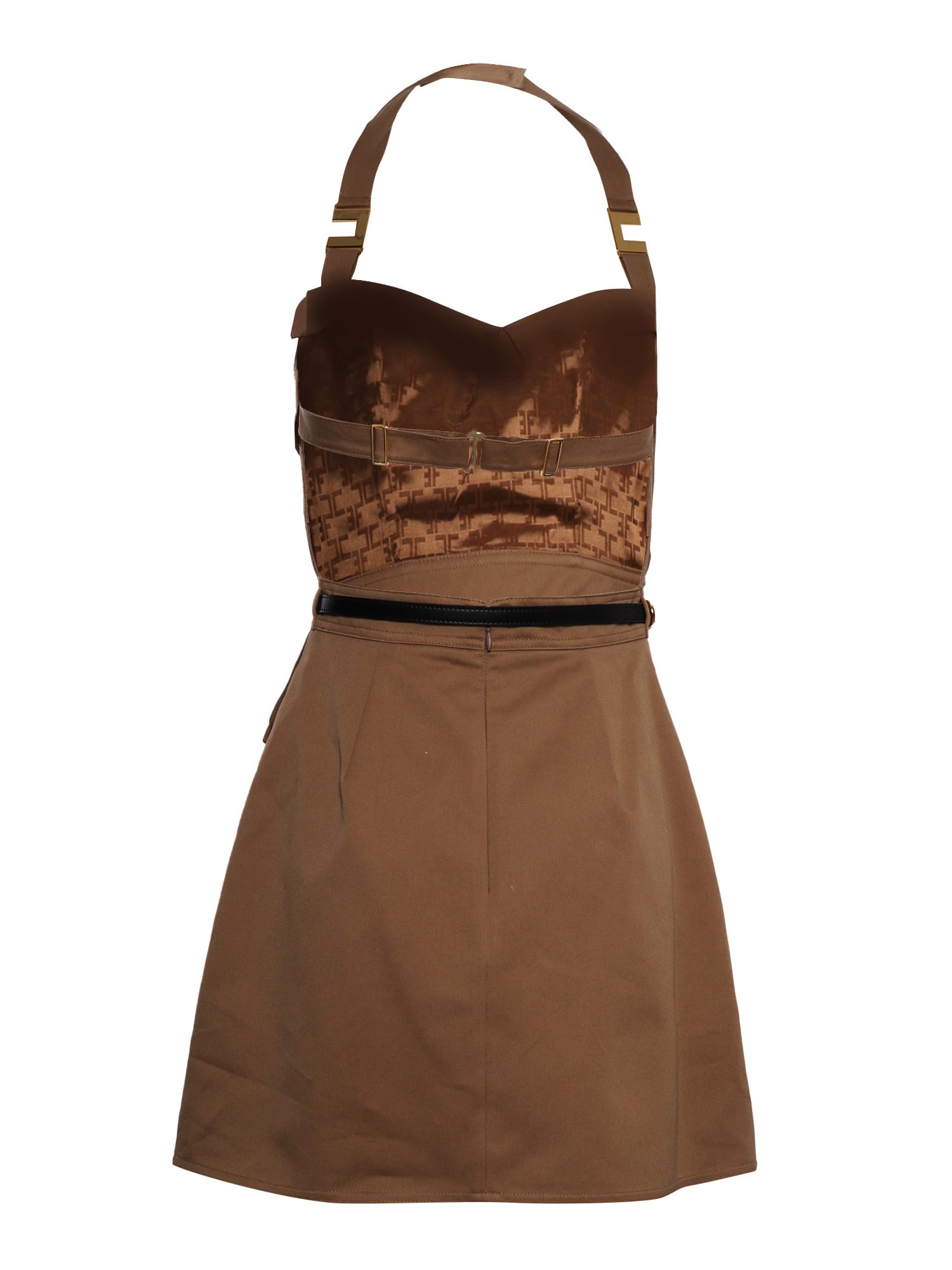 Shop Elisabetta Franchi Brown  Cotton Dress In Beige