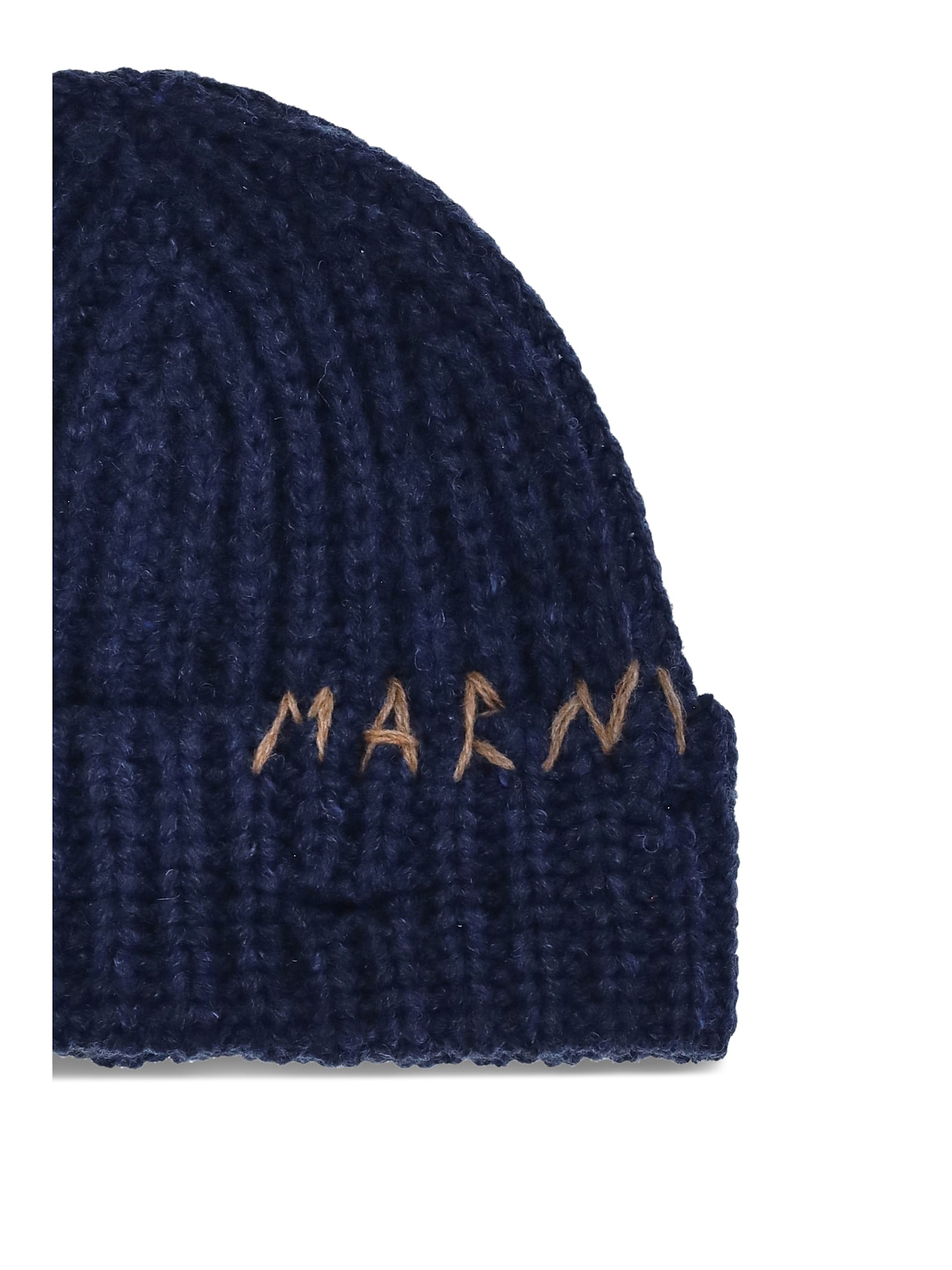 Marni Blue Knit Hand-stitched Logo Beanie In Blue