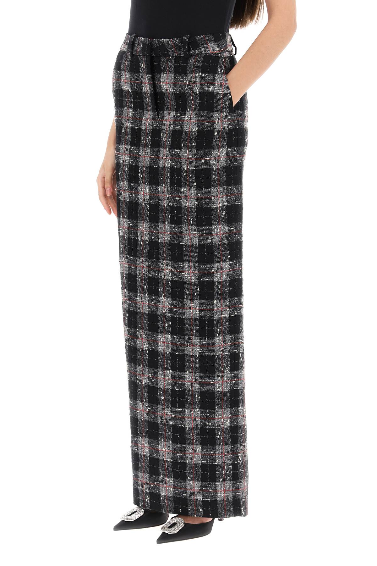 Shop Alessandra Rich Maxi Skirt In Boucle Fabric With Check Motif In Black (black)