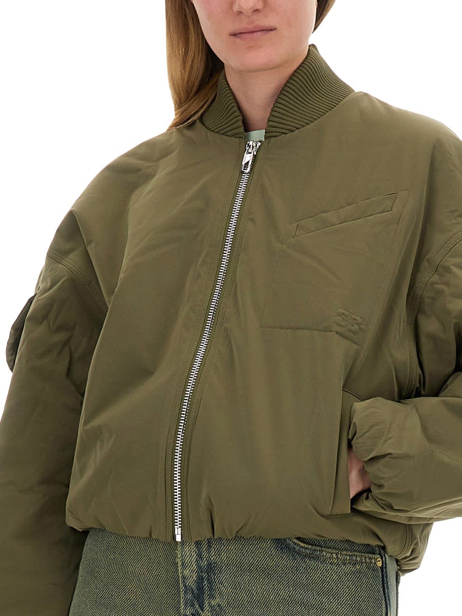 Shop Ganni Oversized Bomber Jacket In Green