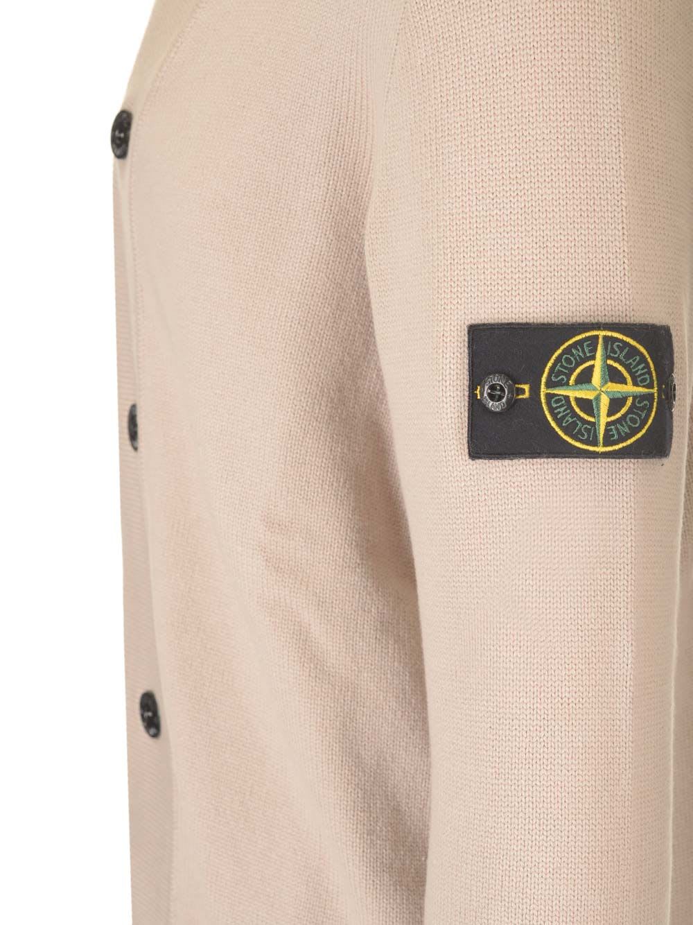 Shop Stone Island Dark Blue Cardigan In Beige