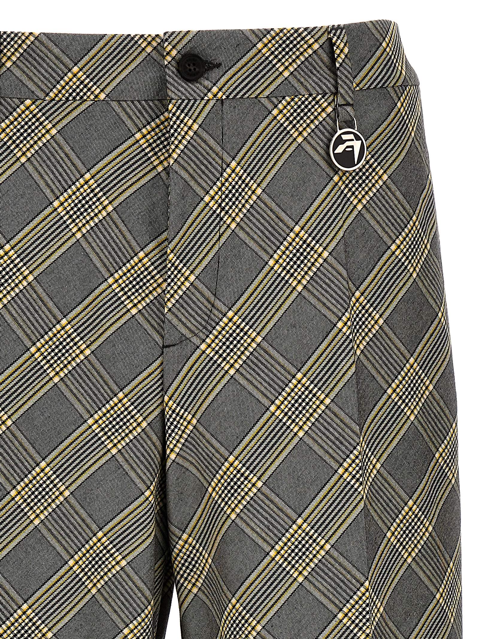 Ambush Check Print Cotton Trousers With Concealed Closure In Multicolor