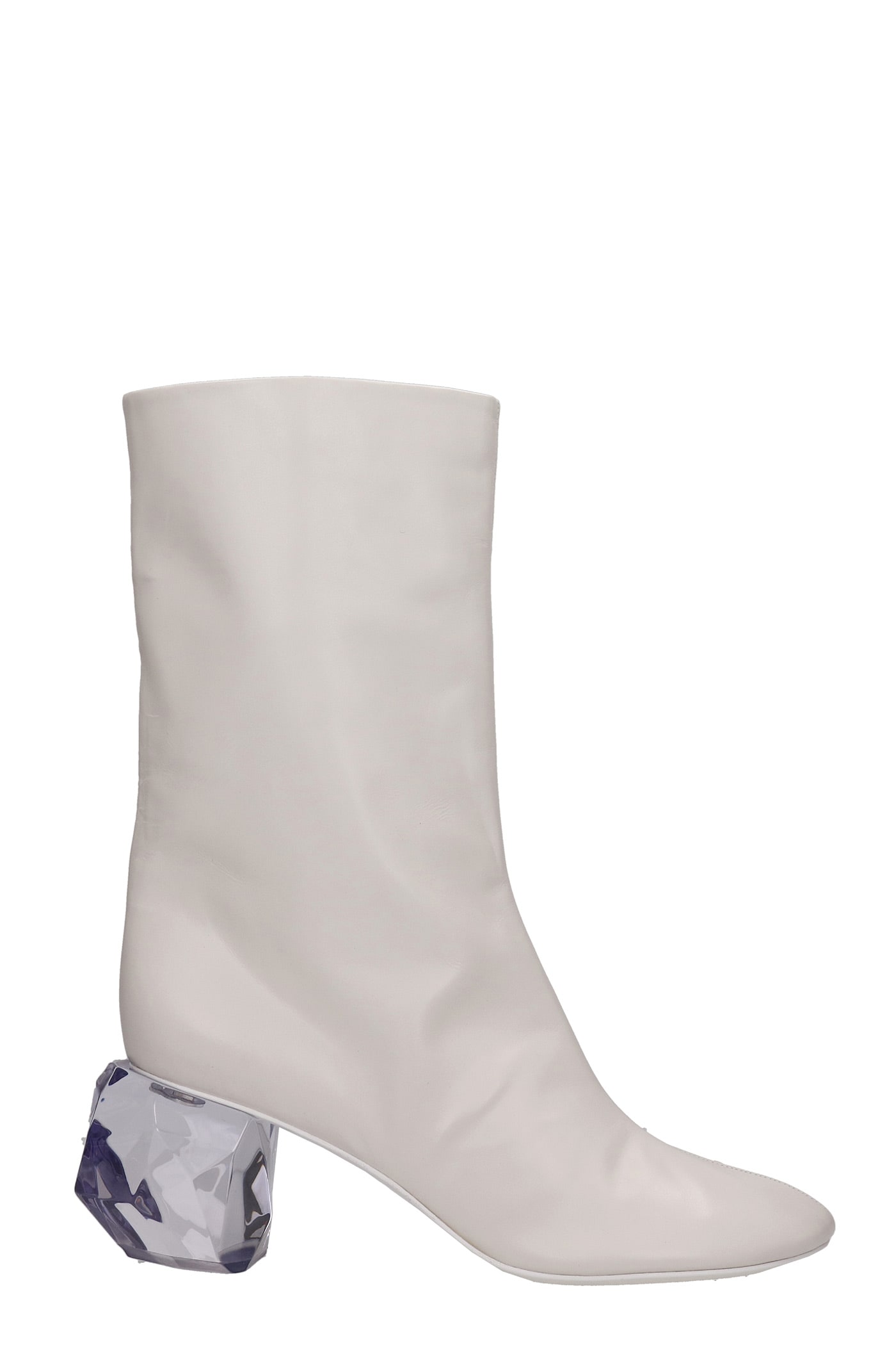 Jil Sander High Heels Ankle Boots In White Leather