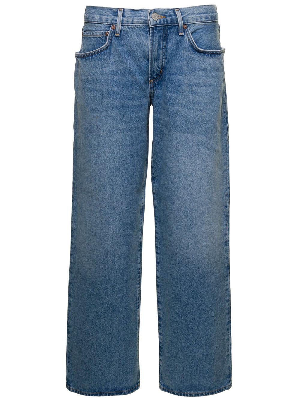 AGOLDE FUSION LIGHT BLUE 5-POCKET STYLE WIDE JEANS IN COTTON DENIM WOMAN