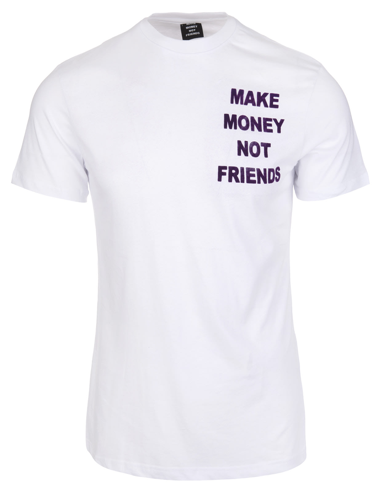Make Money Not Friends White T-shirt With Front And Back Velvet Effect Purple Logo