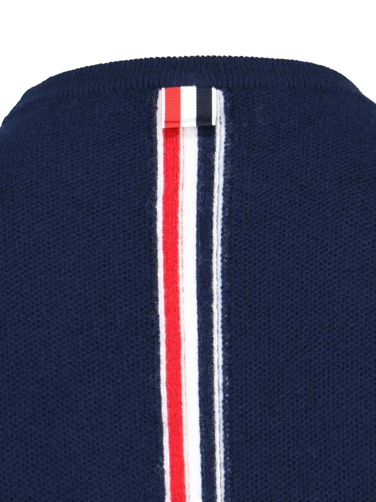 Shop Thom Browne Crewneck Sweater With Tricolor Band In Blue