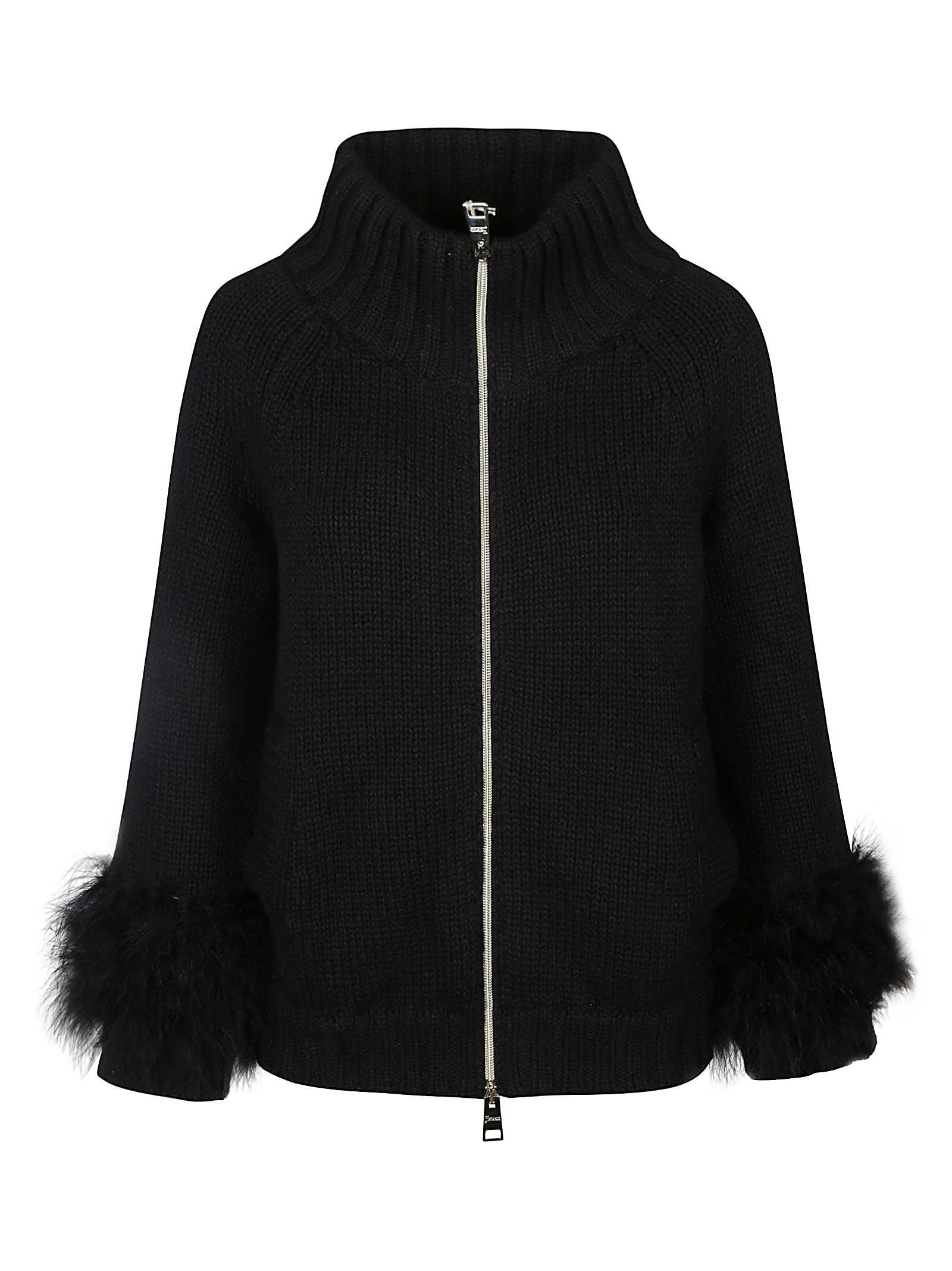 Herno Fur Embellished Knit Zipped Jacket