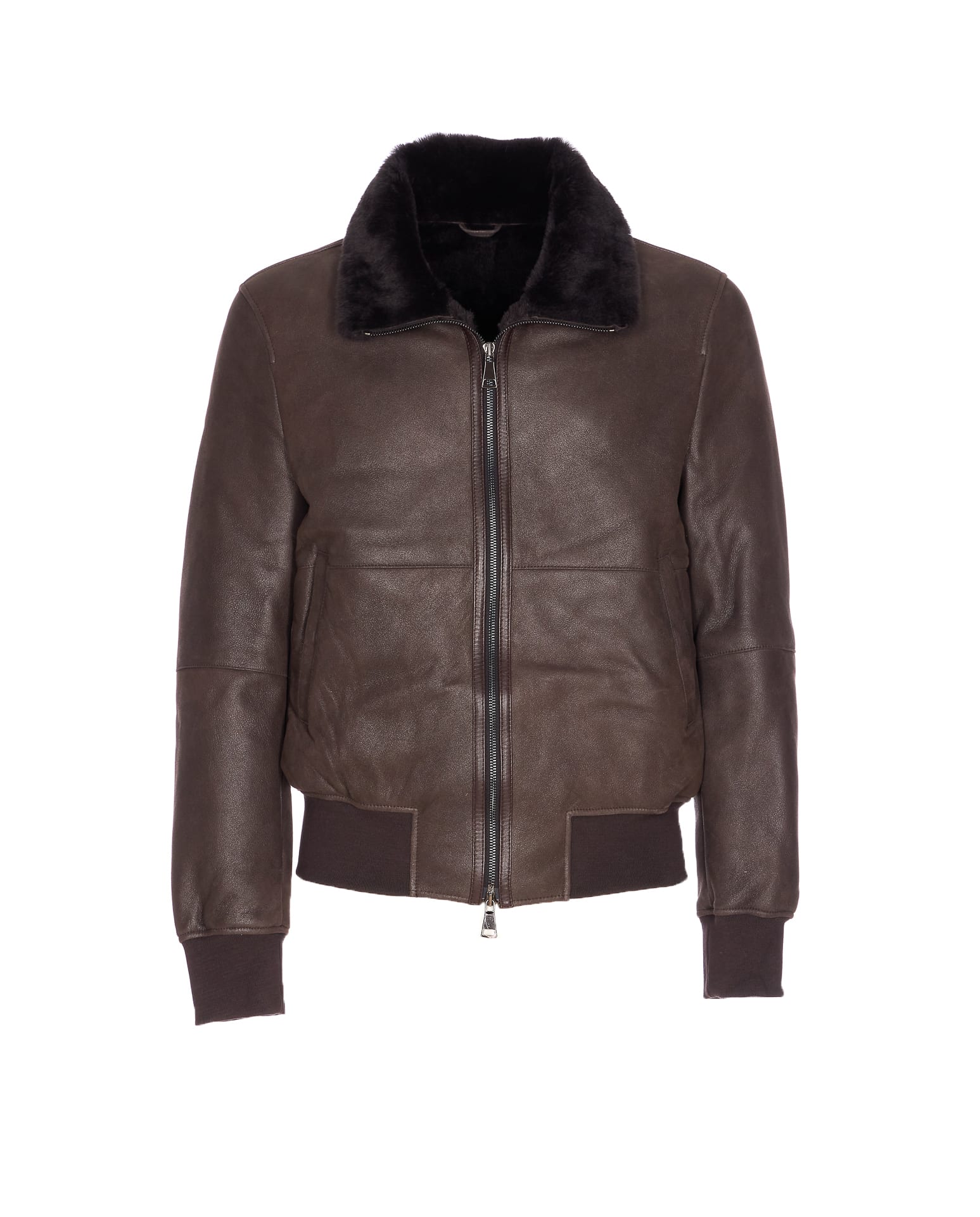 Sword 6.6.44 Brown Shearling Jacket Frontal Zip Closure In Brown