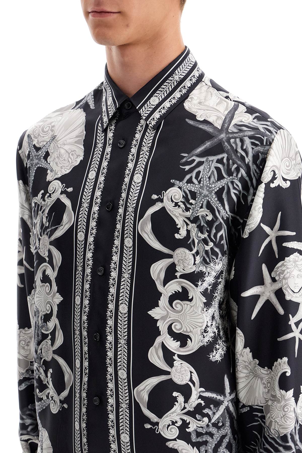 Shop Versace Barocco Sea Silk Shirt In Black+concrete+bone (black)