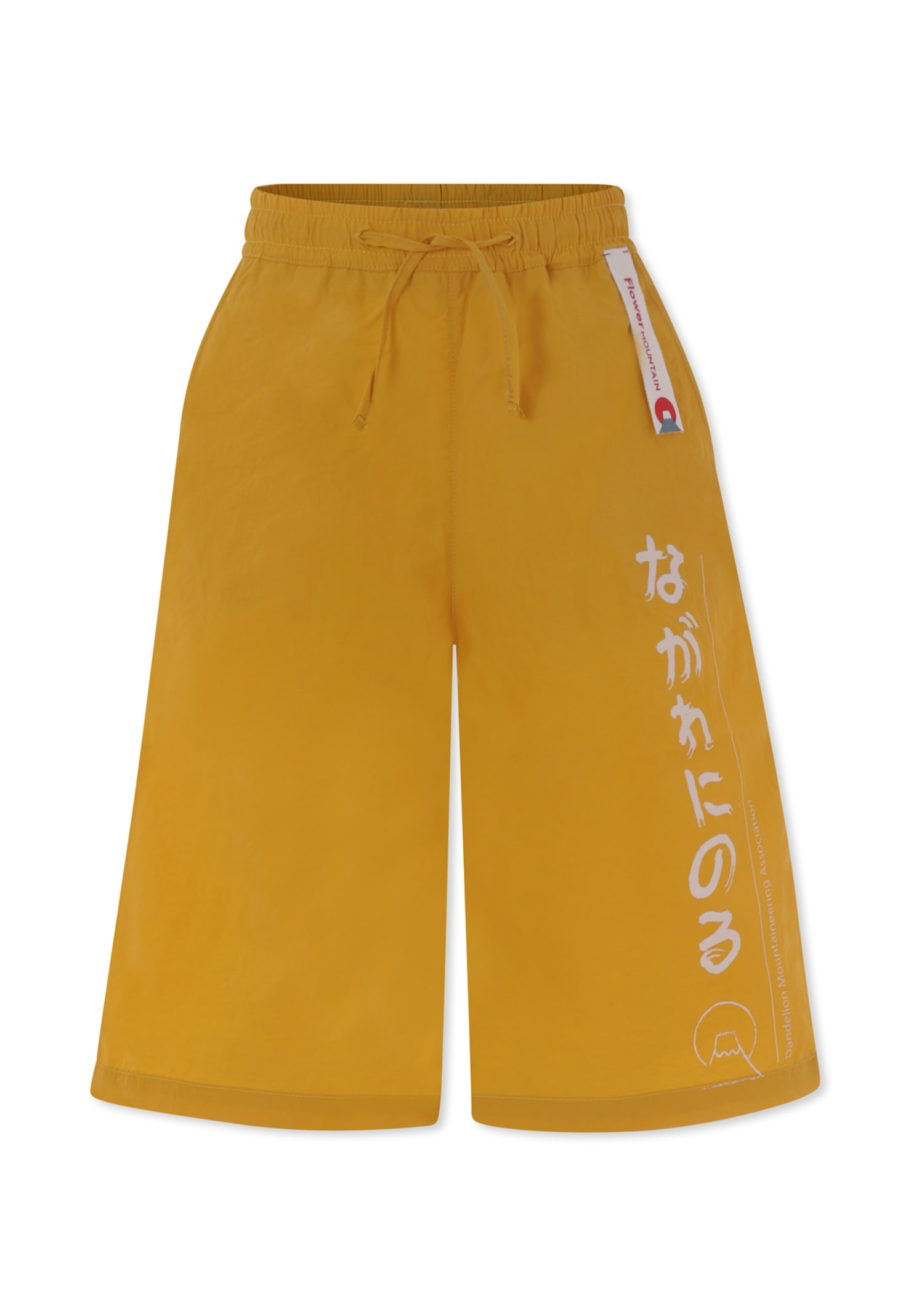 Flower Mountain Text-print Track Shorts In Yellow