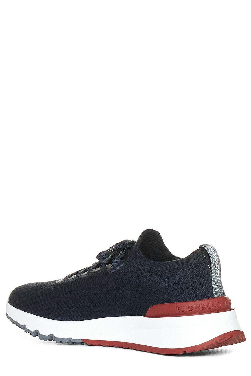 Shop Brunello Cucinelli Knitted Lace-up Sneakers In Blue