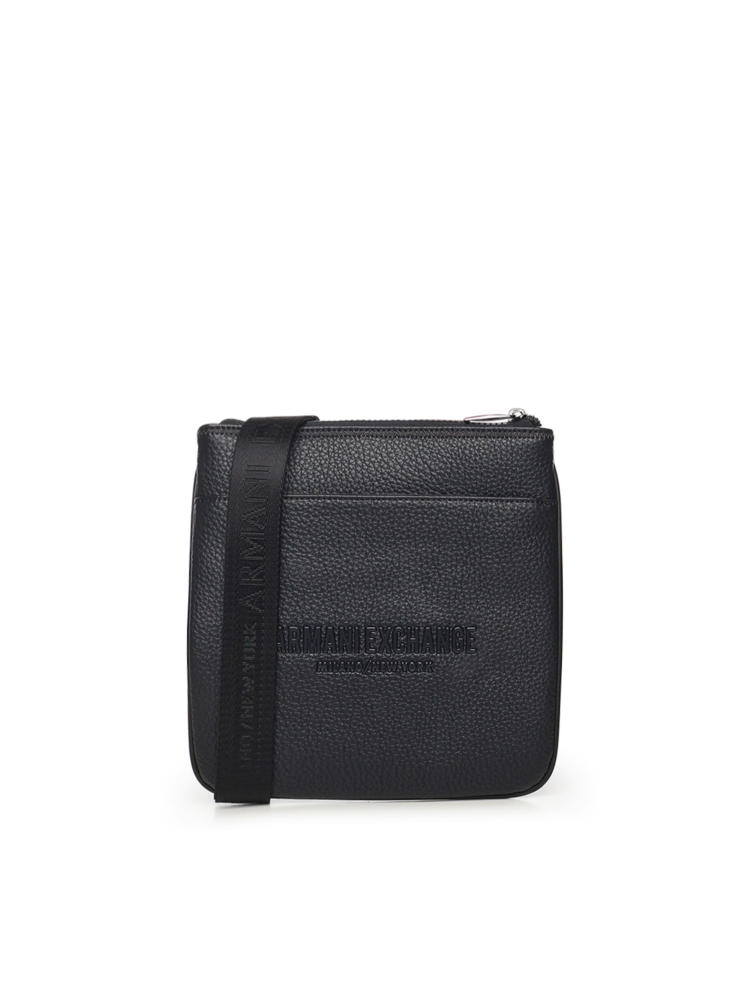 Armani Exchange Black Flat Shoulder Bag In Imitation Leather In Blue