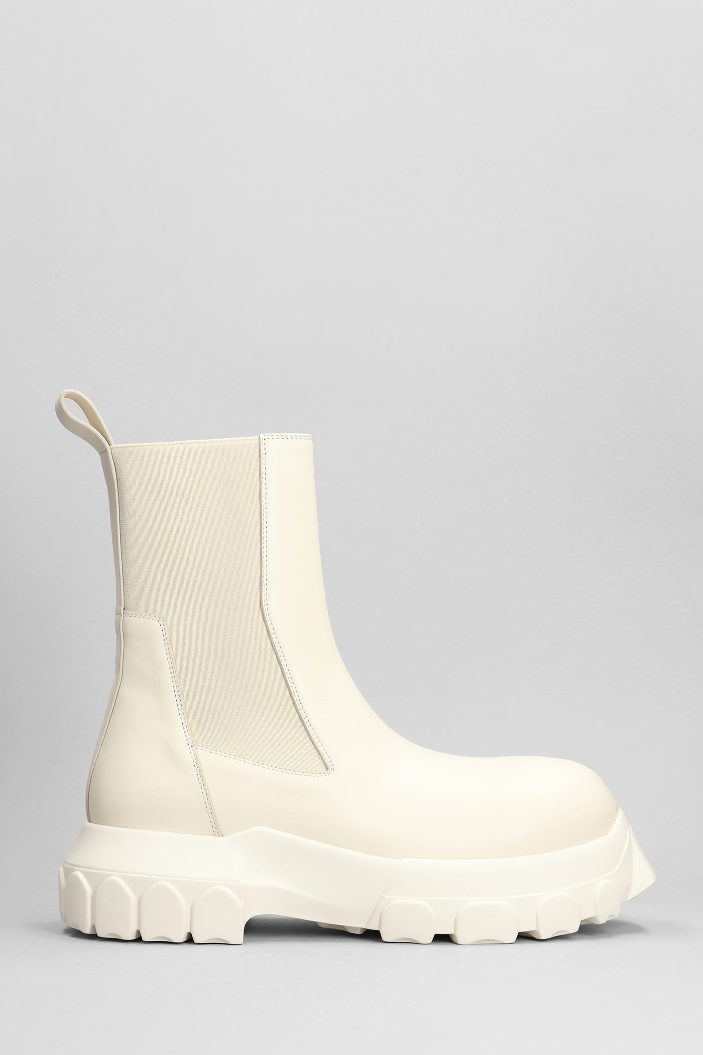 RICK OWENS BEATLE BOZO TRACTOR COMBAT BOOTS IN BEIGE LEATHER
