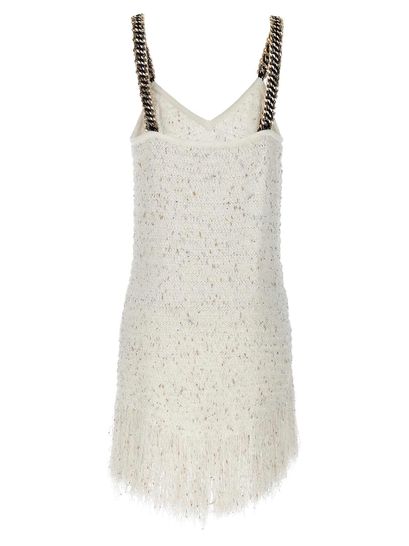 Shop Balmain Fringed Tweed Dress In White