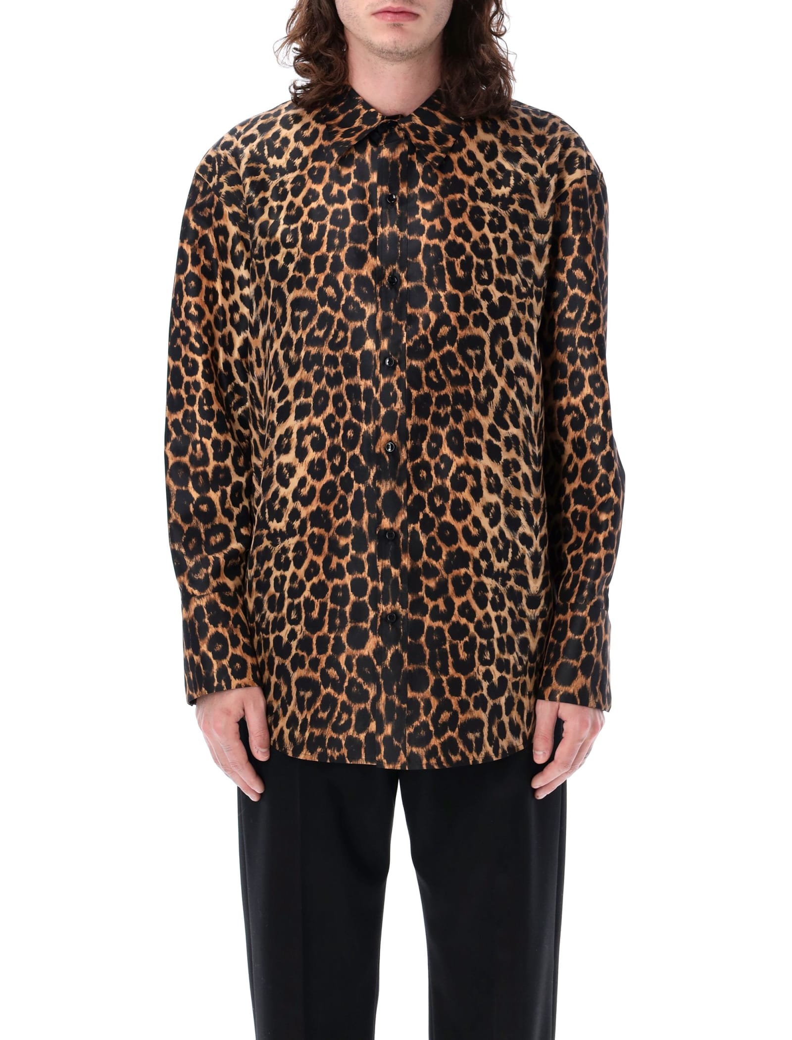Shop Saint Laurent Shirt In Leopard Silk Taffeta