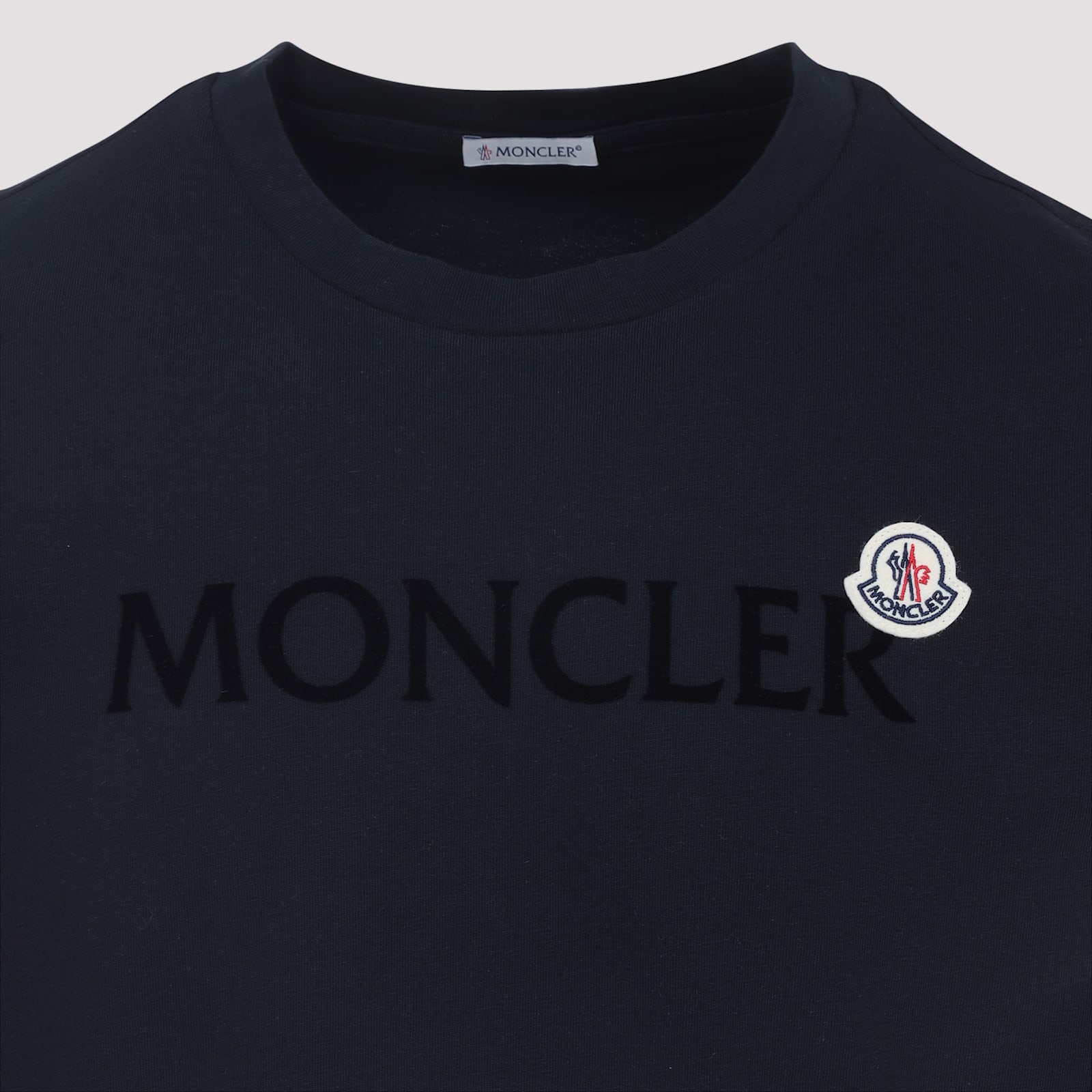 Moncler Men T-shirt With Flocked Cotton Logo In Blue