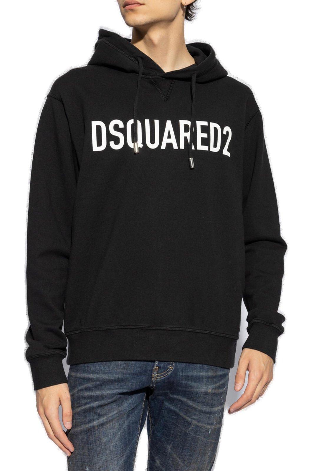 Shop Dsquared2 Logo Printed Drawstring Hoodie In Black