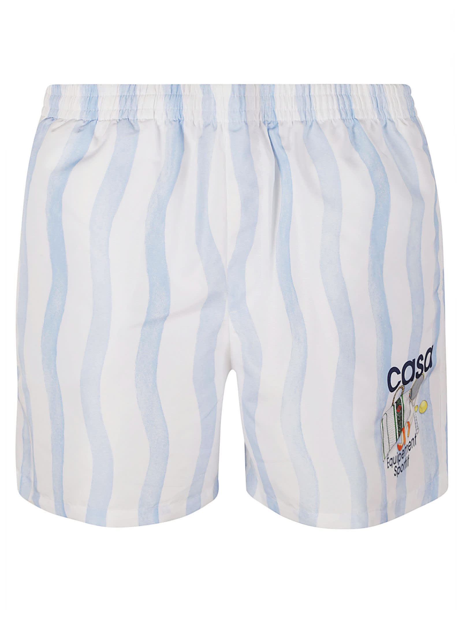Shop Casablanca Technical Synthetic Printed Swim Shorts In Blue Wave Stripe