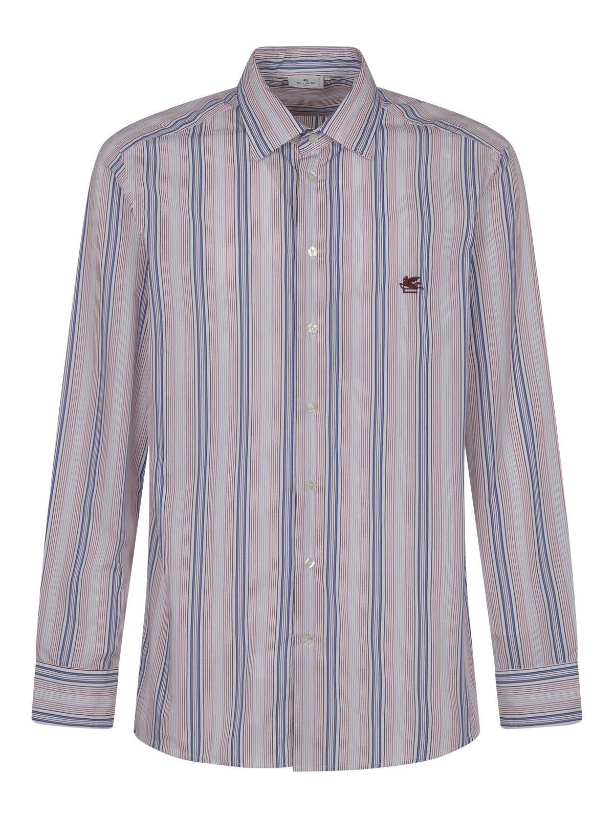 Shop Etro Pegaso Embroidered Striped Shirt In Blue/white
