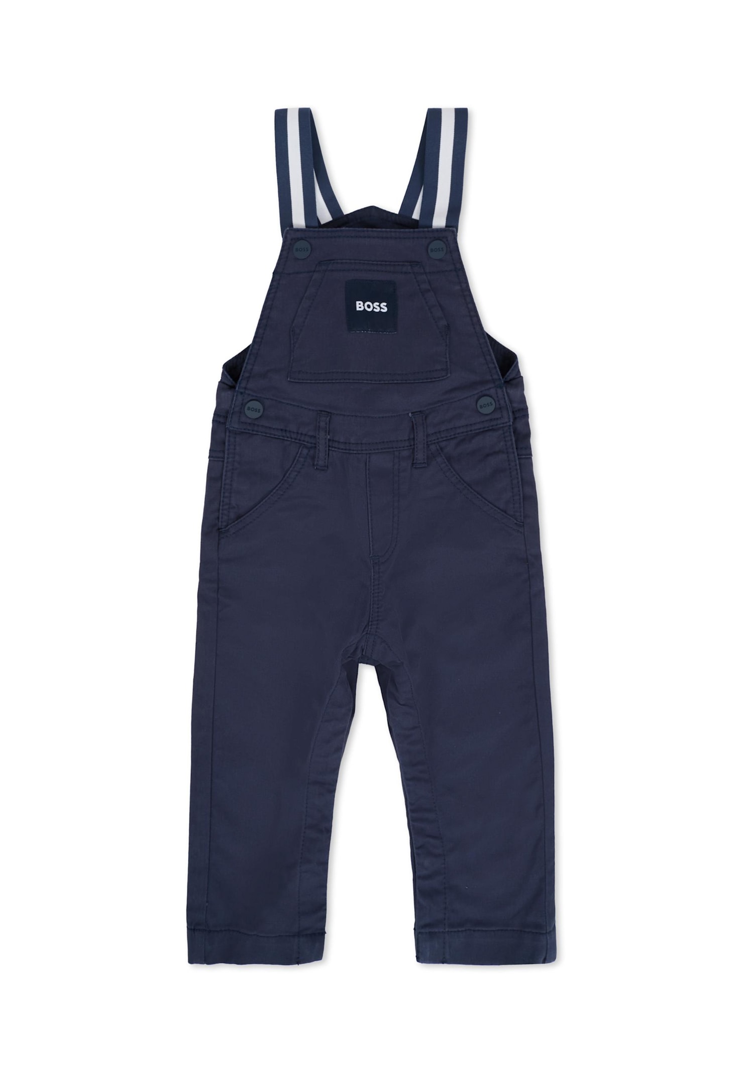 Hugo Boss Blue Dungarees For Baby Boy With Patch In Blue