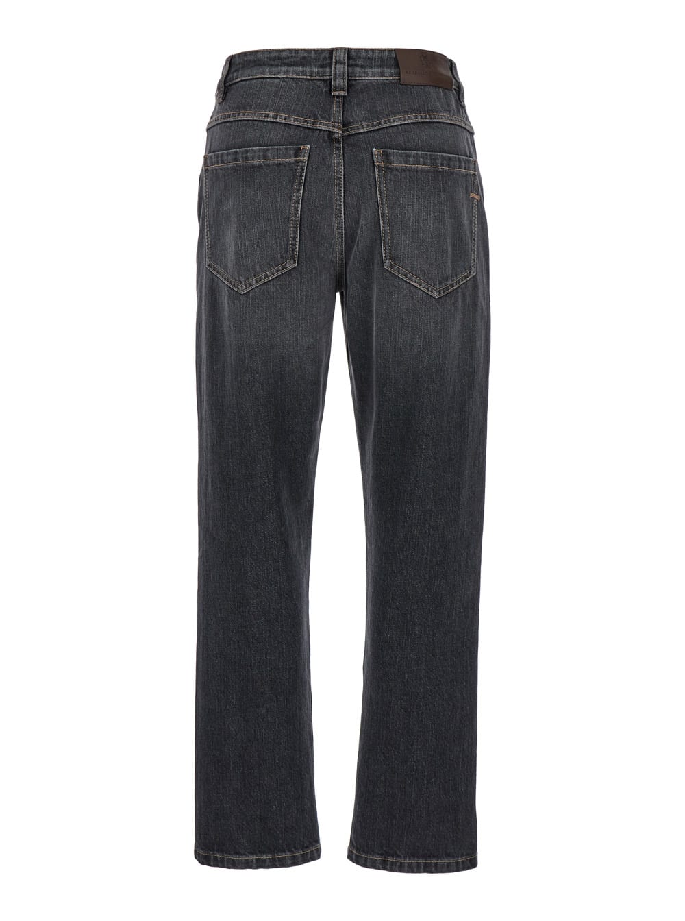 Shop Brunello Cucinelli Grey Straight Jeans With Logo Patch In Denim Woman