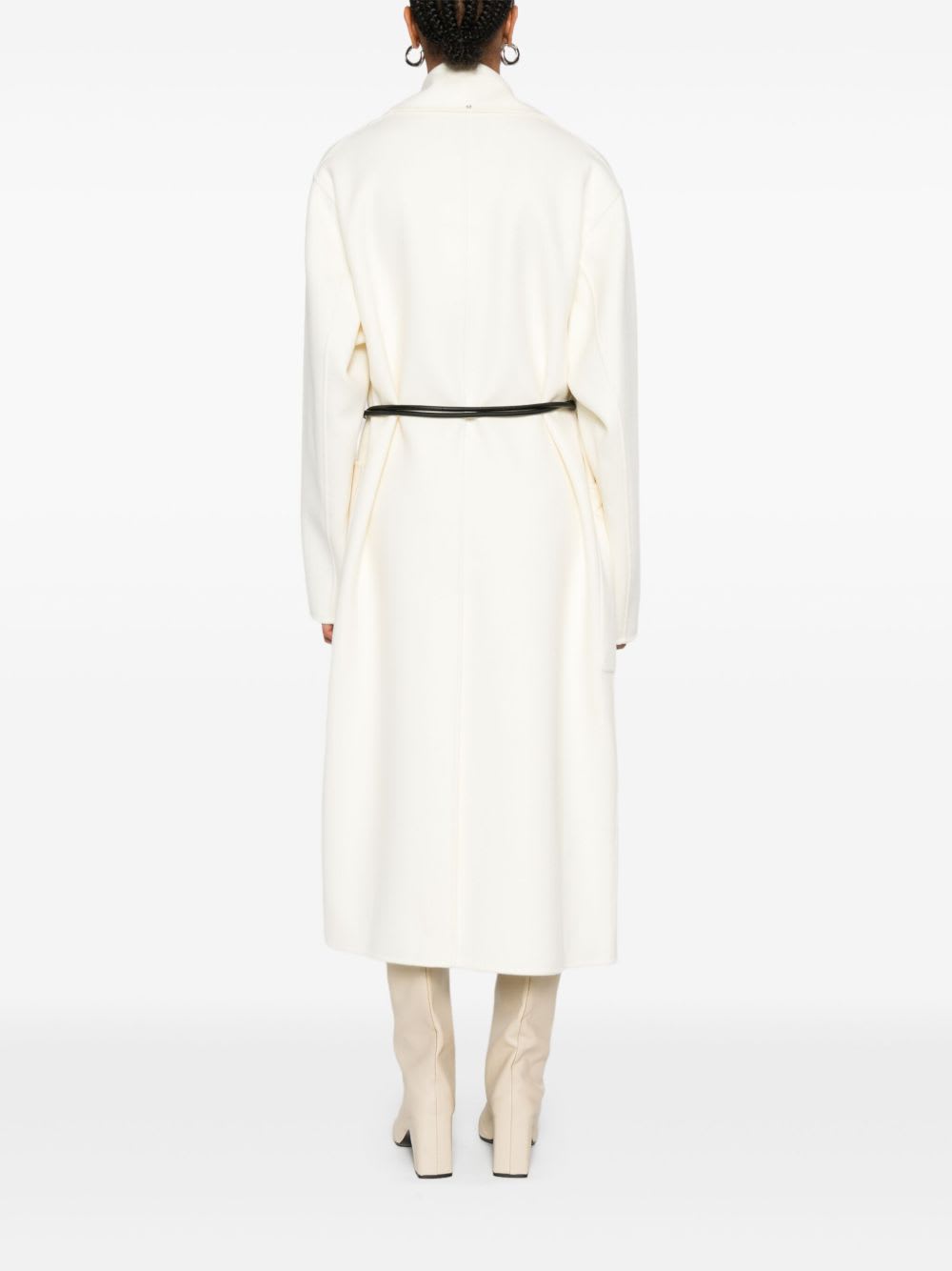 Sportmax Abate Belted Wool Long Coat In White