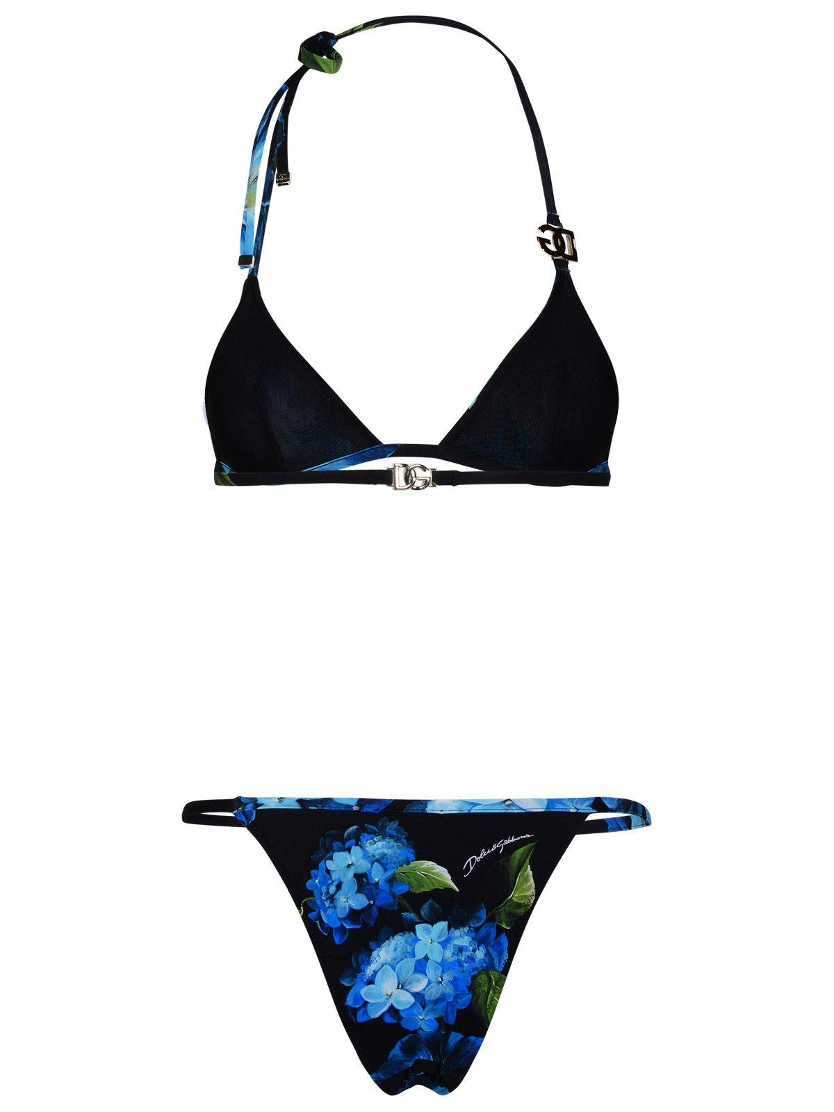 Shop Dolce & Gabbana Bluebell Printed Bikini Set In Black