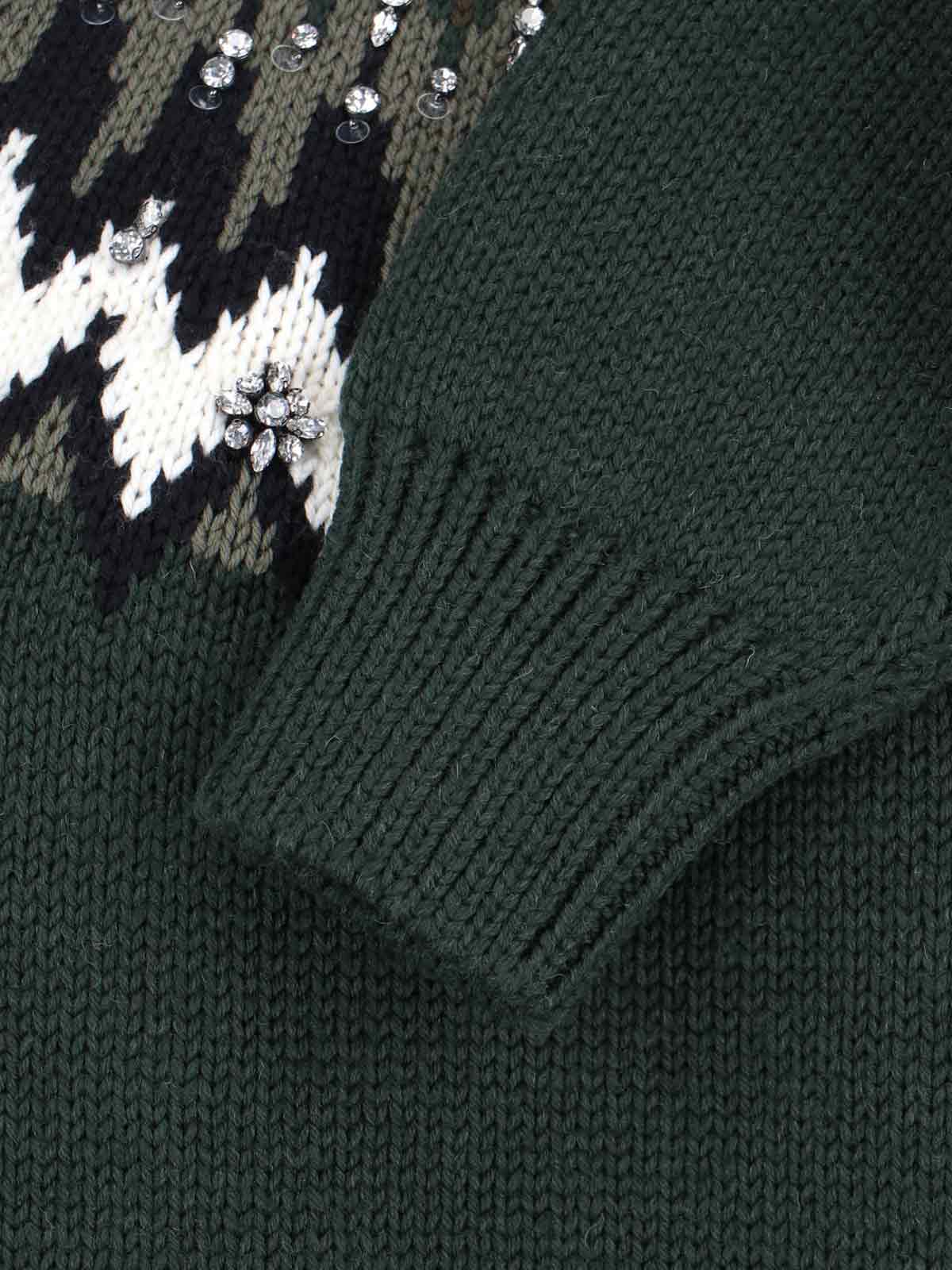 Gucci Wool Sweater With Rhinestones In Green