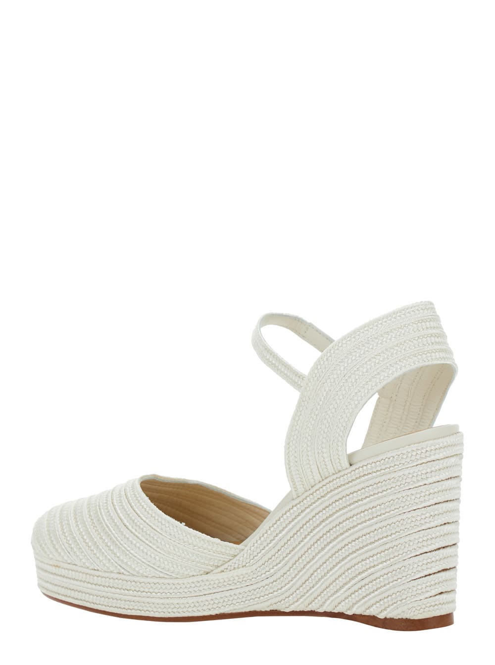 Shop Castaã±er Carolyn White Wedges With Strap In Metallic Raffia Woman