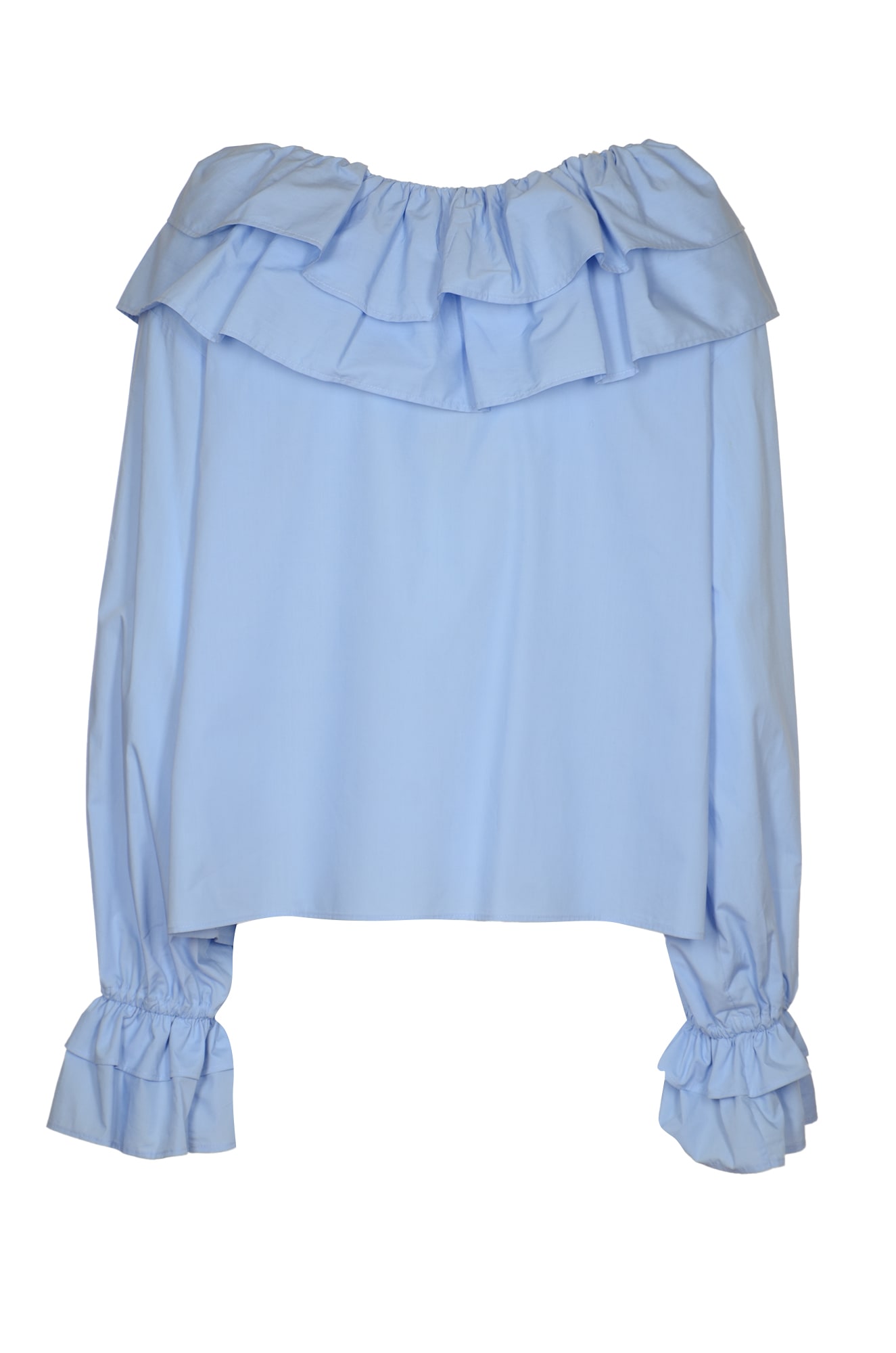 Shop Msgm Ruffle Classic Blouse In Blue