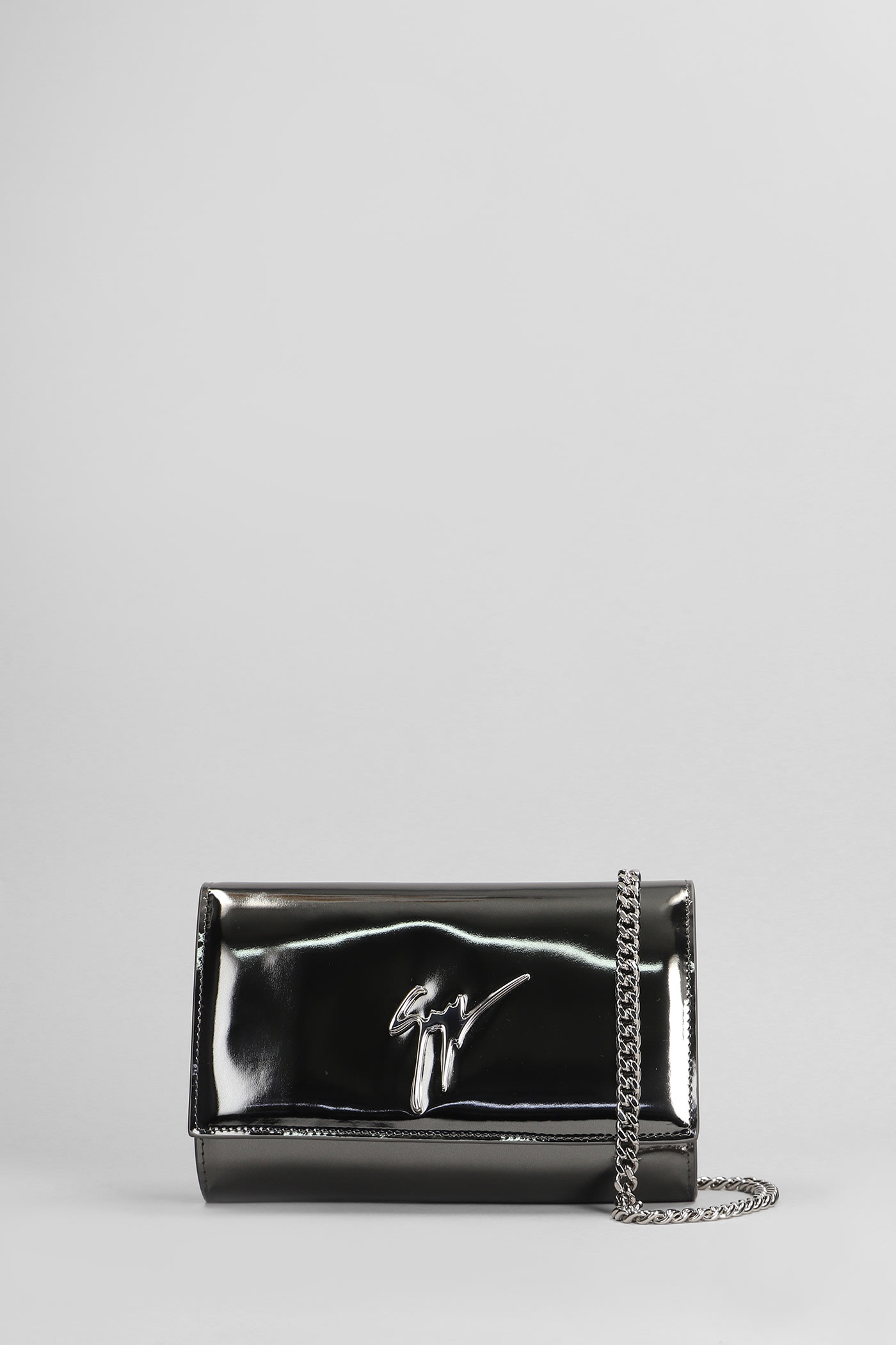 Shop Giuseppe Zanotti Cleopatra Clutch In Gunmetal Leather