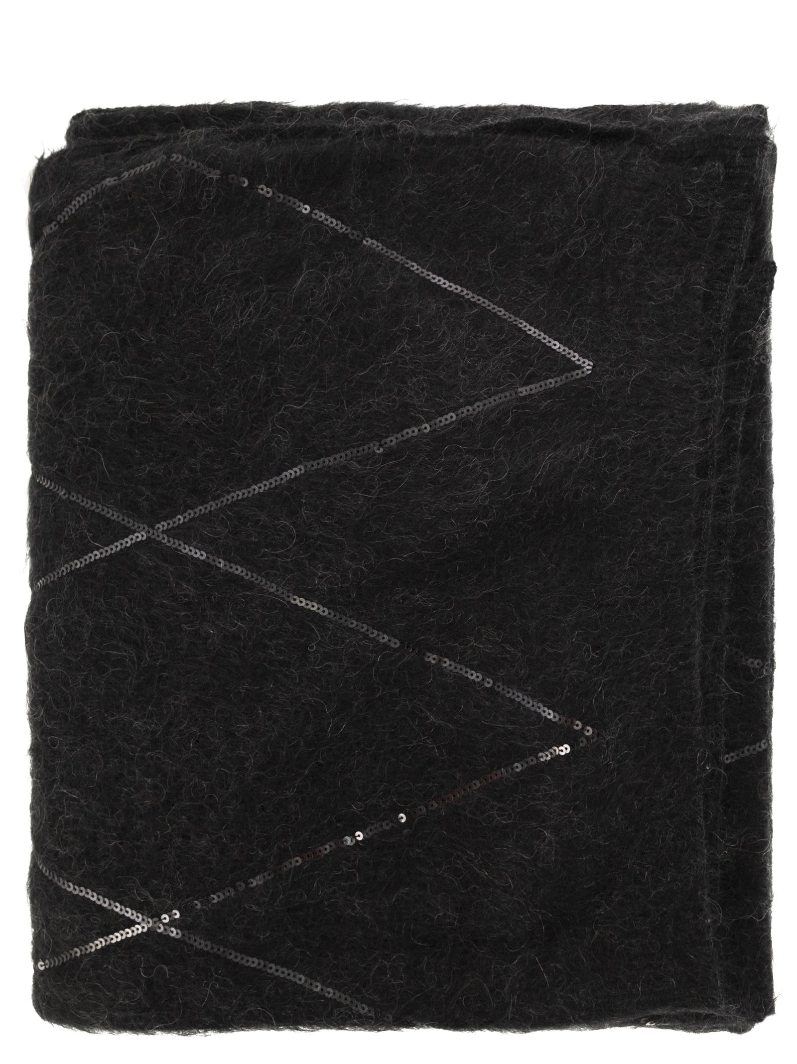 Shop Brunello Cucinelli Scarf With Micro-sequins In Anthracite